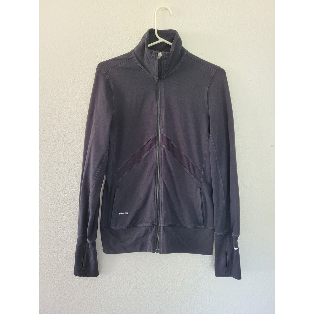Nike Dri-FIT Full‎ Zip Jacket Athletic Running Thumb Holes Black M #18
